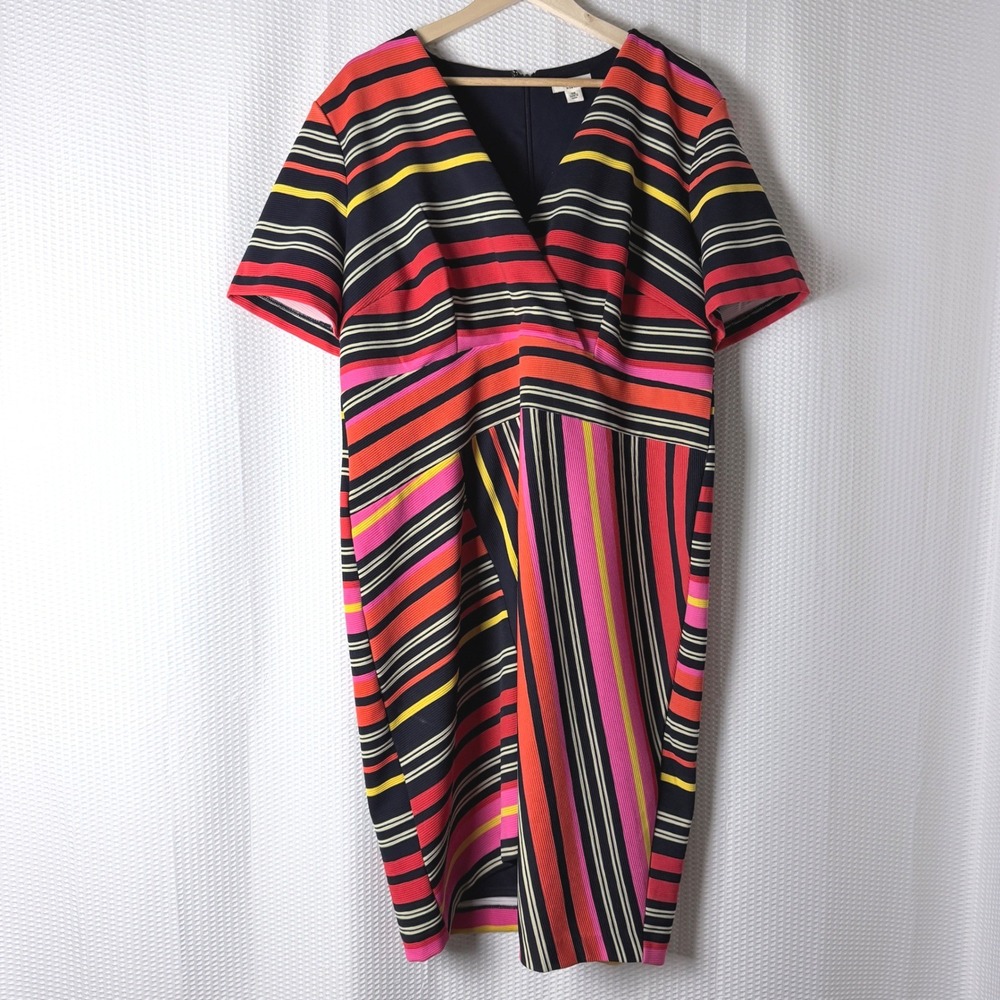 Cato Sheath Dress Plus Size 18W Multicolor Striped Faux Wrap Retro Casual Office
